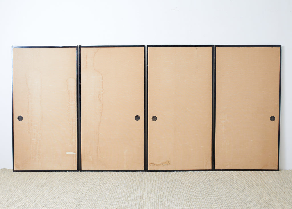 Set of Four Japanese Fusuma Painted Door Panels