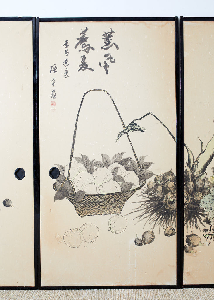 Set of Four Japanese Fusuma Painted Door Panels