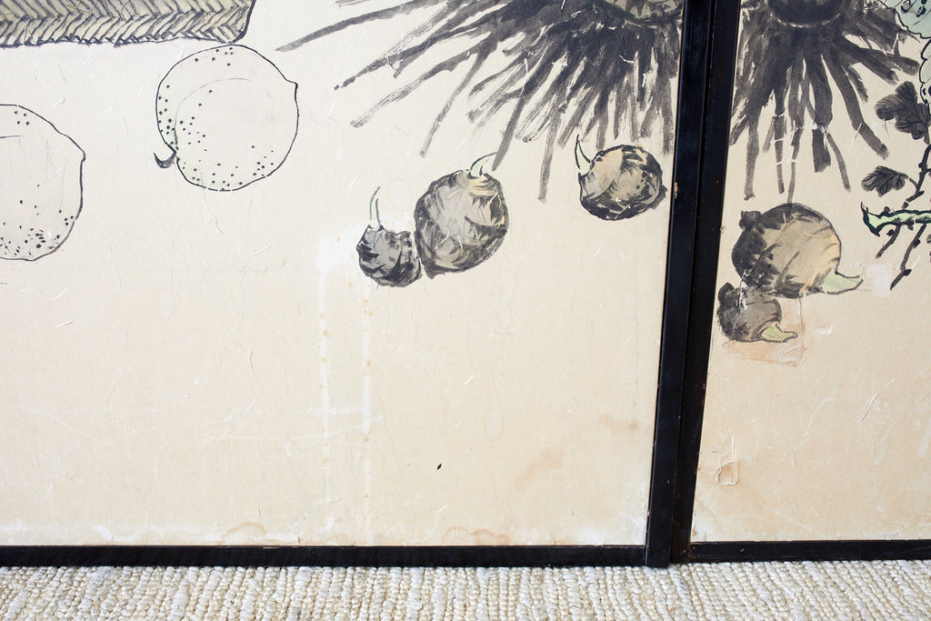 Set of Four Japanese Fusuma Painted Door Panels