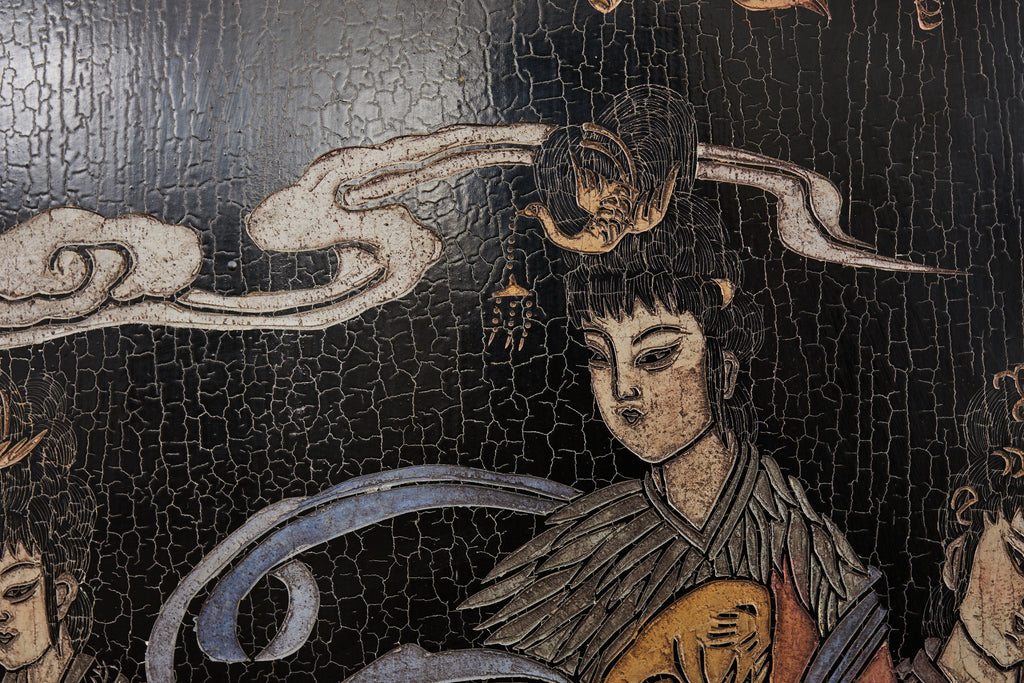 Chinese Export Four Panel Lacquered Coromandel Screen