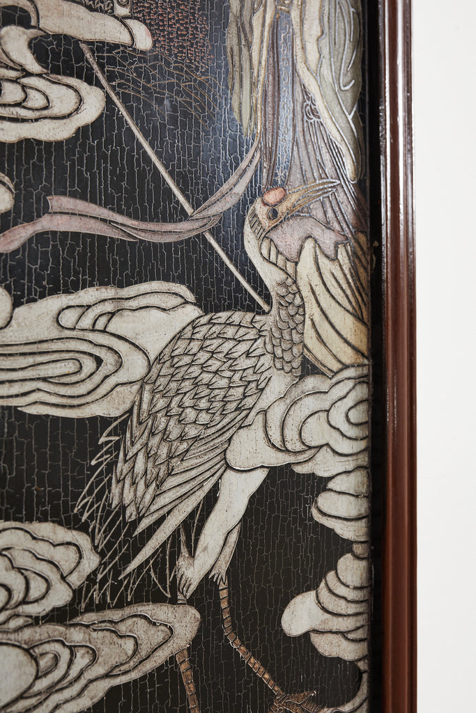 Chinese Export Four Panel Lacquered Coromandel Screen