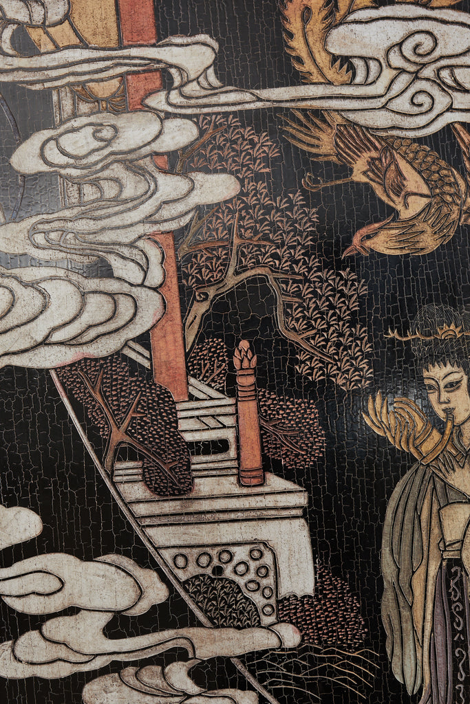 Chinese Export Four Panel Lacquered Coromandel Screen