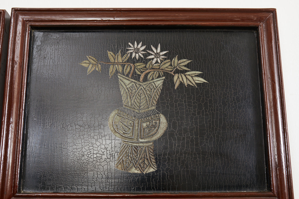 Chinese Export Four Panel Lacquered Coromandel Screen