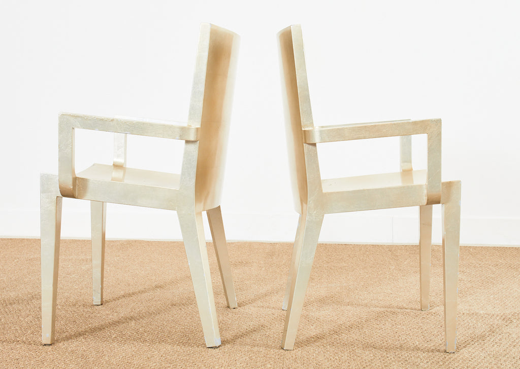 Set of Six Karl Springer JMF Silver Leaf Dining Chairs