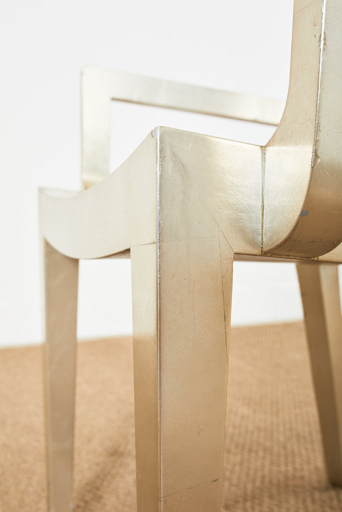 Set of Six Karl Springer JMF Silver Leaf Dining Chairs