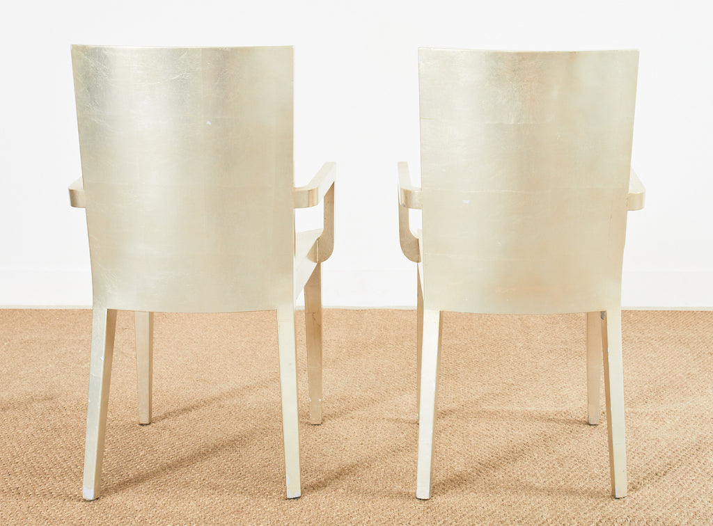 Set of Six Karl Springer JMF Silver Leaf Dining Chairs