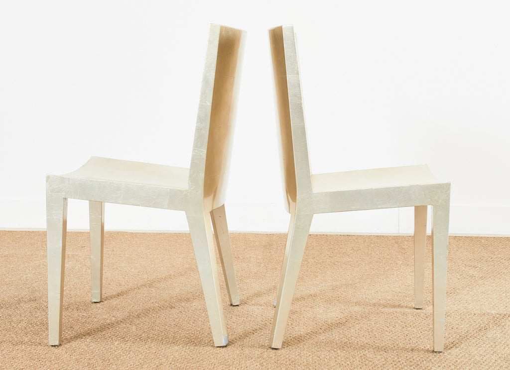 Set of Six Karl Springer JMF Silver Leaf Dining Chairs