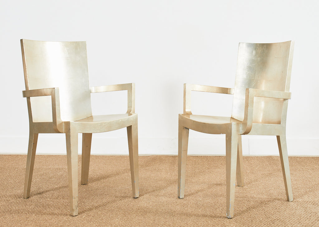 Set of Six Karl Springer JMF Silver Leaf Dining Chairs