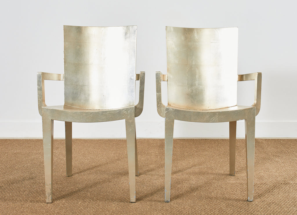 Set of Six Karl Springer JMF Silver Leaf Dining Chairs