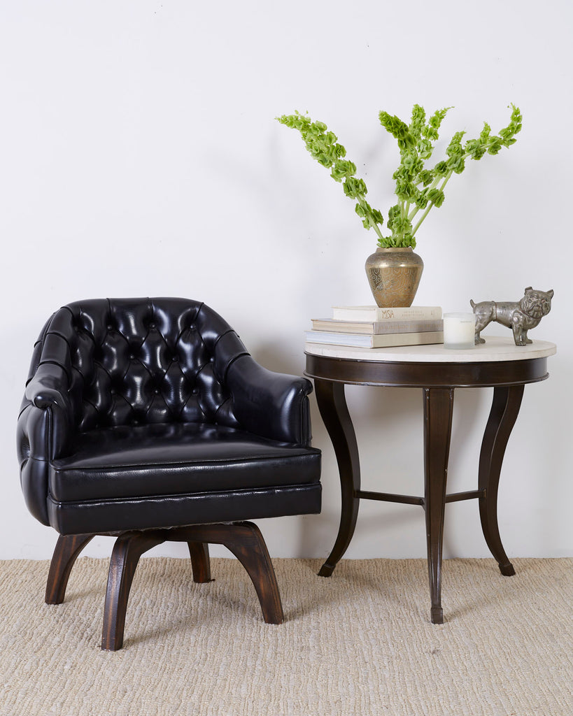 Set of Three Mid Century Tufted Black Leatherette Club Chairs