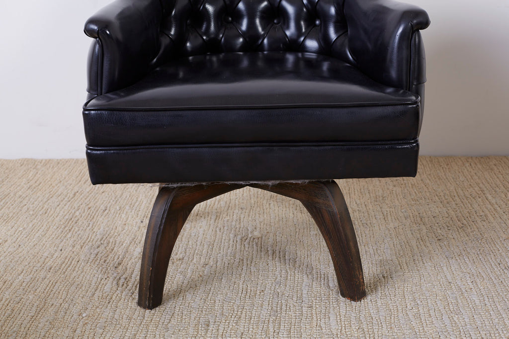 Set of Three Mid Century Tufted Black Leatherette Club Chairs