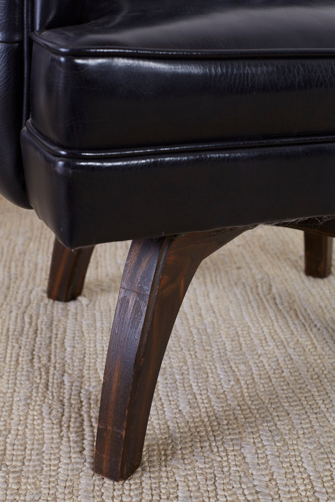 Set of Three Mid Century Tufted Black Leatherette Club Chairs