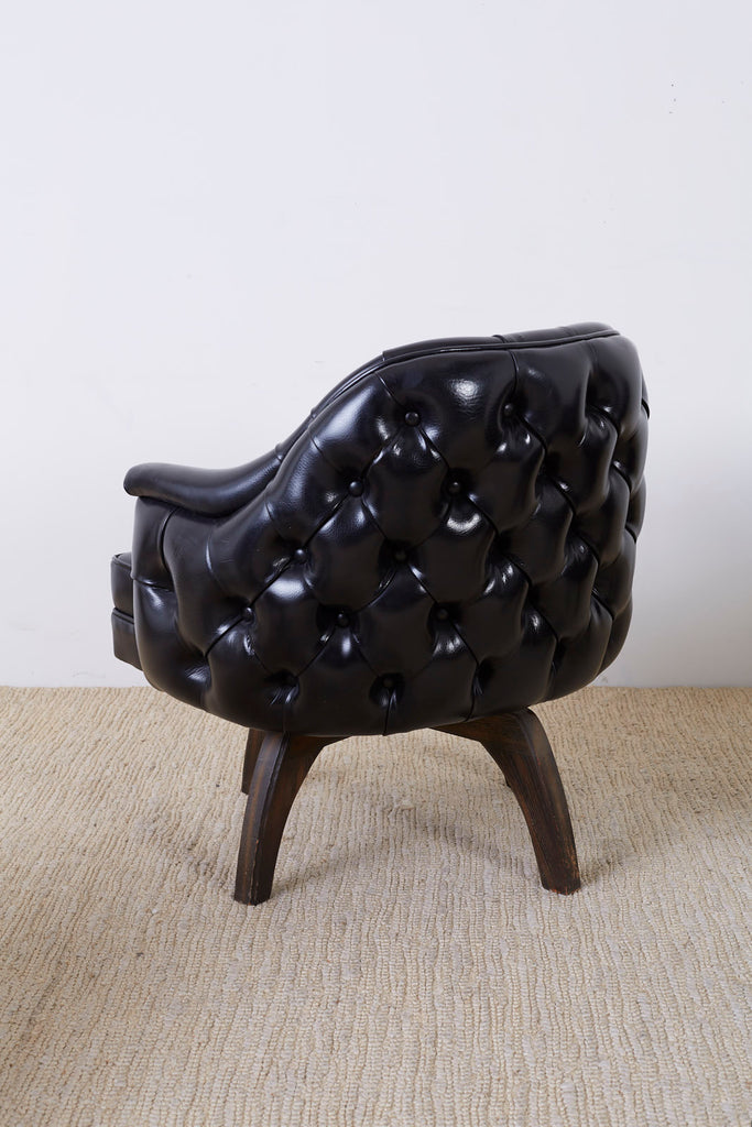 Set of Three Mid Century Tufted Black Leatherette Club Chairs