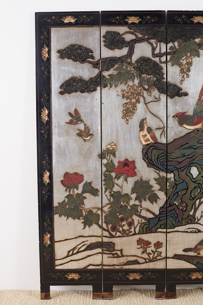 Chinese Export Six-Panel Silver Leaf Coromandel Screen