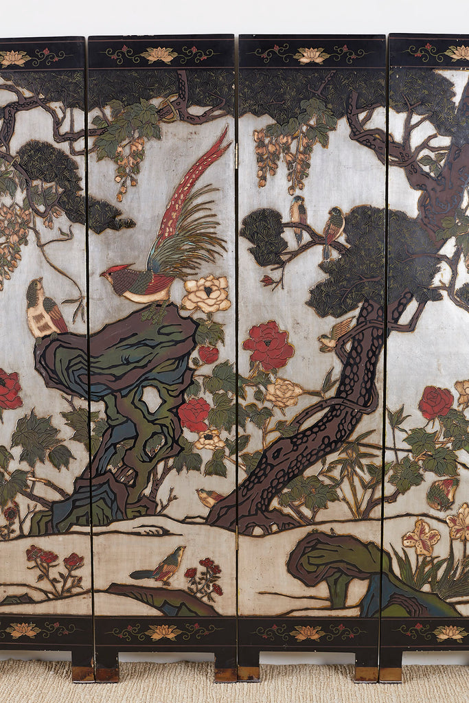 Chinese Export Six-Panel Silver Leaf Coromandel Screen