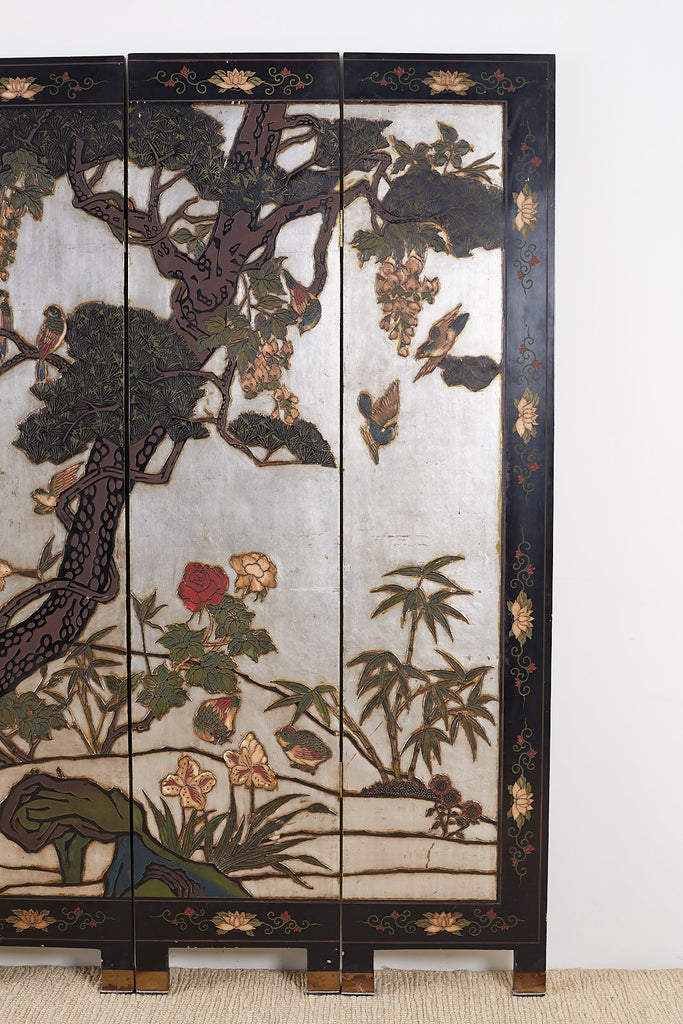Chinese Export Six-Panel Silver Leaf Coromandel Screen