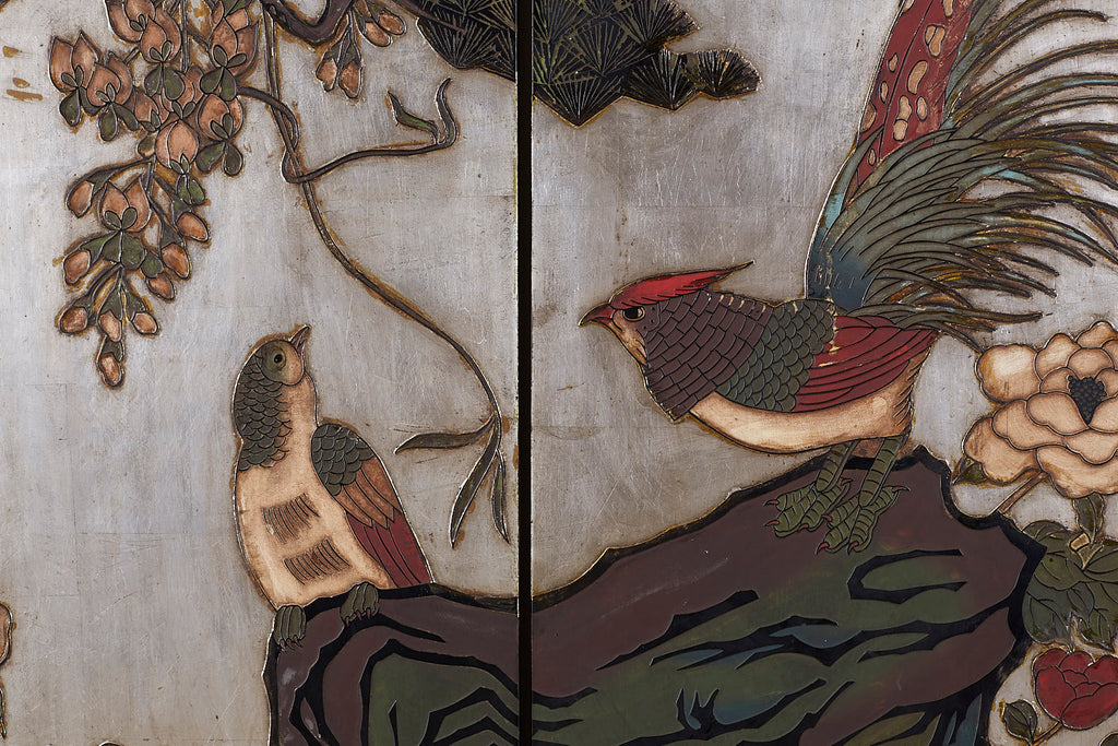 Chinese Export Six-Panel Silver Leaf Coromandel Screen