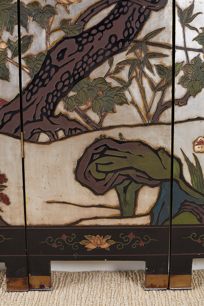 Chinese Export Six-Panel Silver Leaf Coromandel Screen