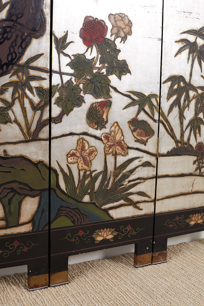 Chinese Export Six-Panel Silver Leaf Coromandel Screen