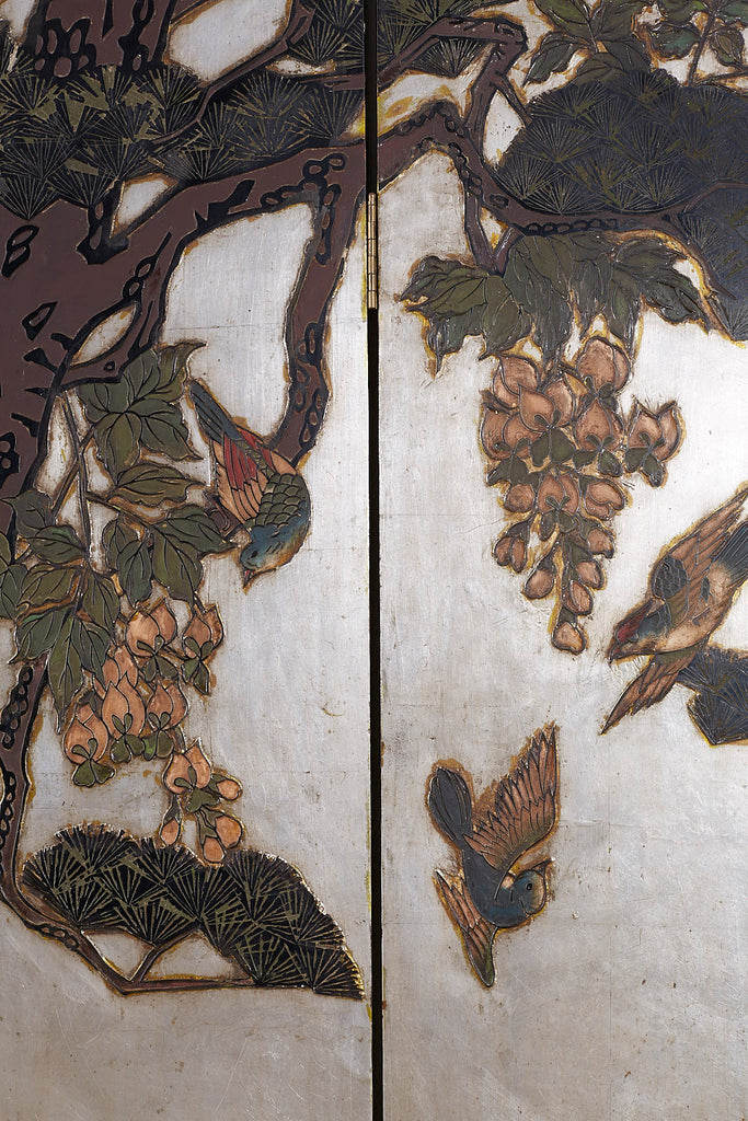 Chinese Export Six-Panel Silver Leaf Coromandel Screen