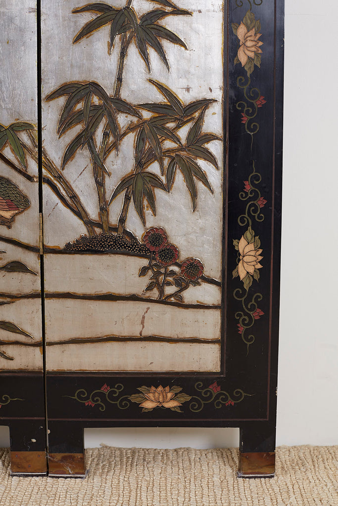 Chinese Export Six-Panel Silver Leaf Coromandel Screen