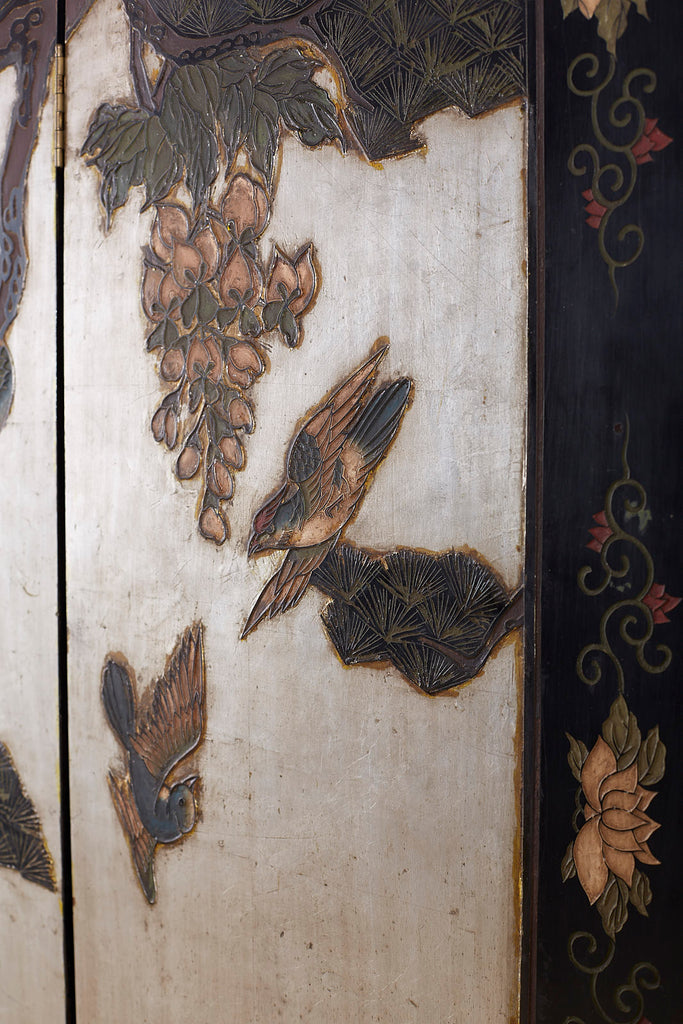 Chinese Export Six-Panel Silver Leaf Coromandel Screen