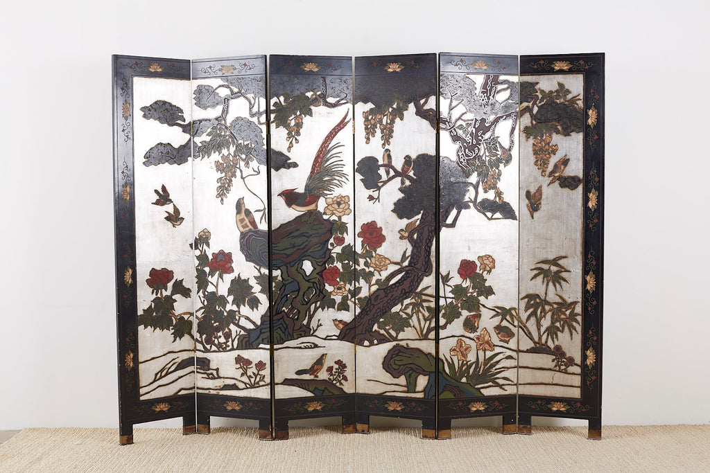 Chinese Export Six-Panel Silver Leaf Coromandel Screen
