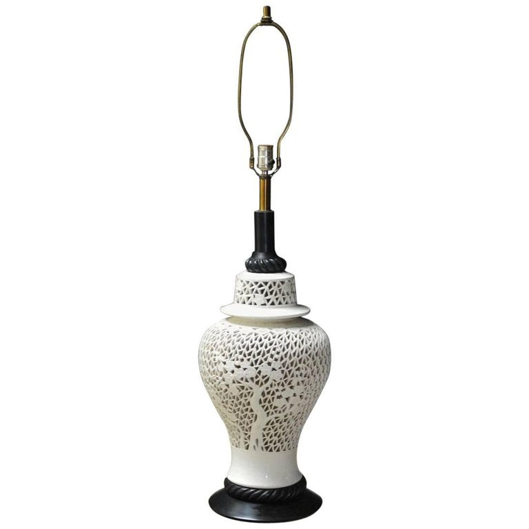 Large Mid-Century Blanc de Chine Porcelain Jar Table Lamp