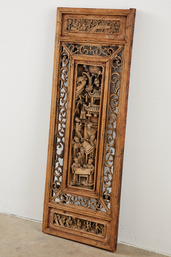 Chinese Qing Style Relief Carved Window Panel