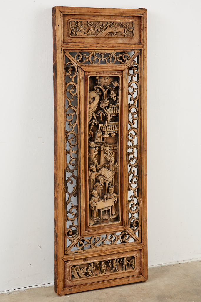 Chinese Qing Style Relief Carved Window Panel