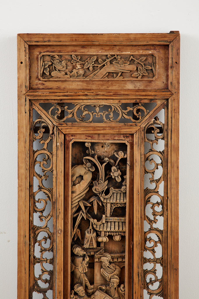 Chinese Qing Style Relief Carved Window Panel
