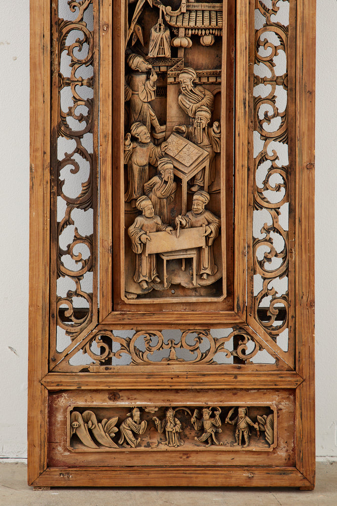 Chinese Qing Style Relief Carved Window Panel