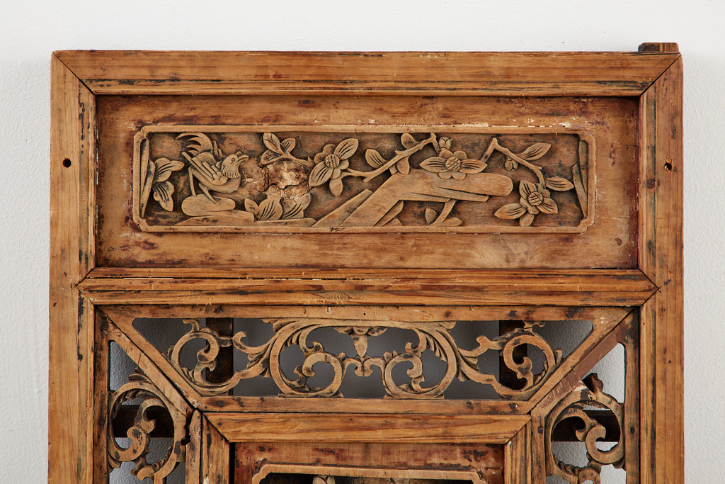 Chinese Qing Style Relief Carved Window Panel