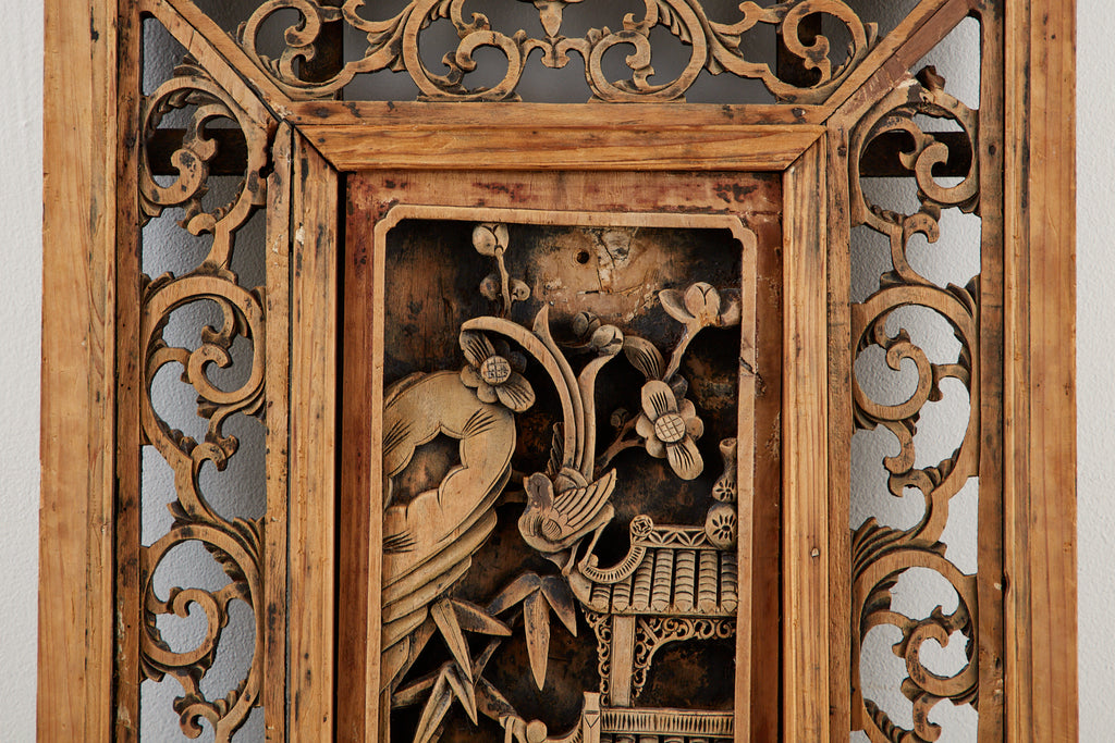 Chinese Qing Style Relief Carved Window Panel