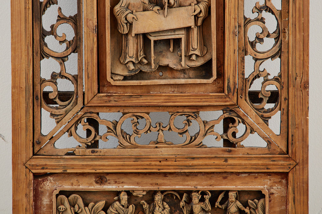 Chinese Qing Style Relief Carved Window Panel