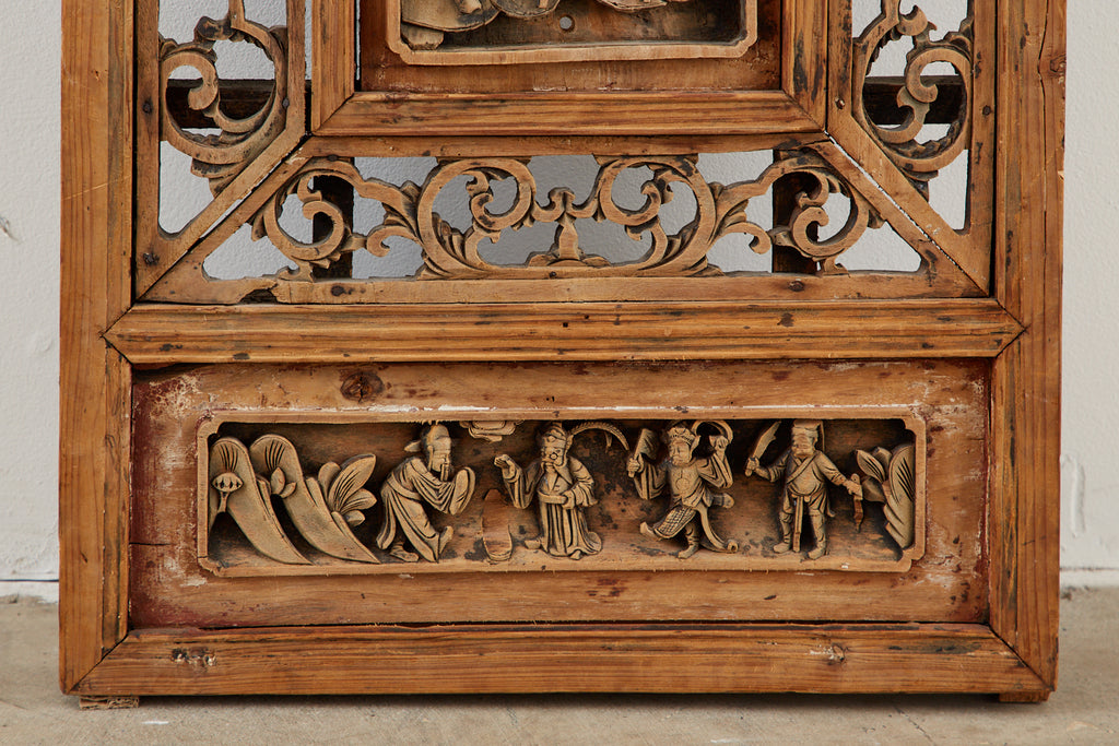 Chinese Qing Style Relief Carved Window Panel