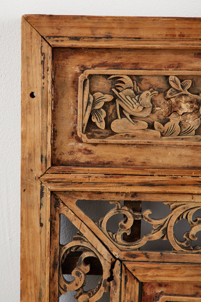 Chinese Qing Style Relief Carved Window Panel