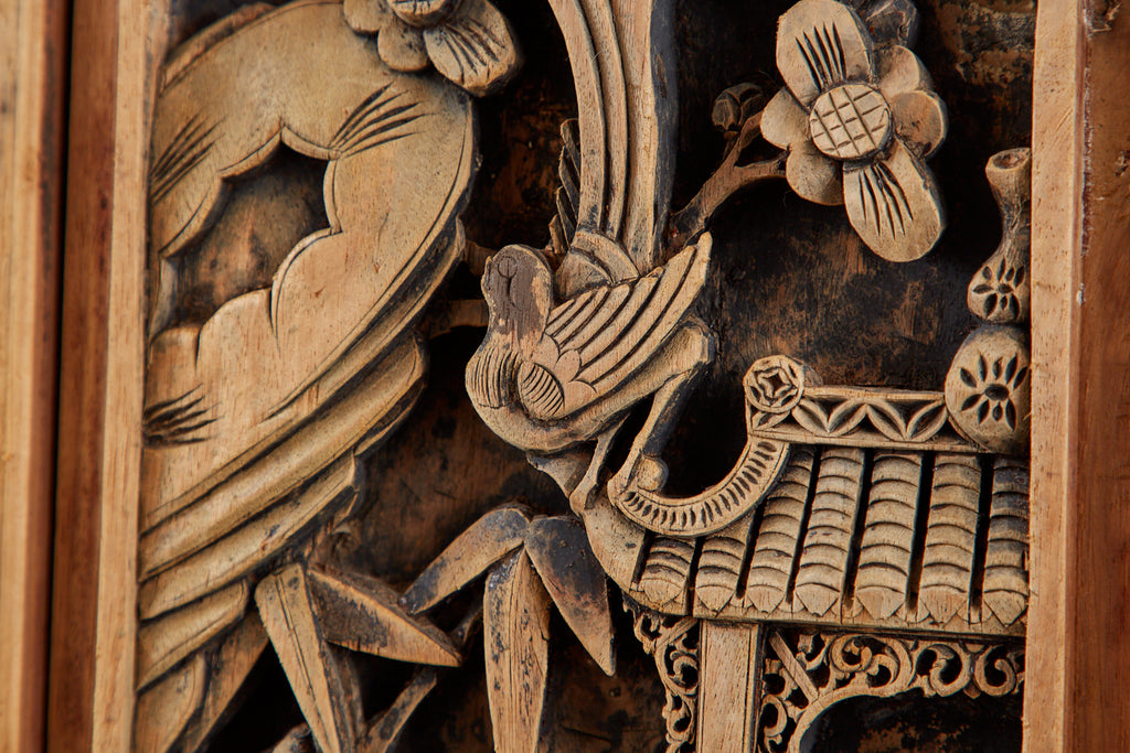 Chinese Qing Style Relief Carved Window Panel