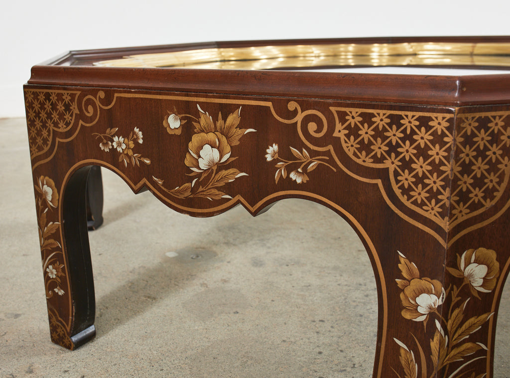 Baker Chinoiserie Octagonal Lacquered Brass Tray Cocktail Table