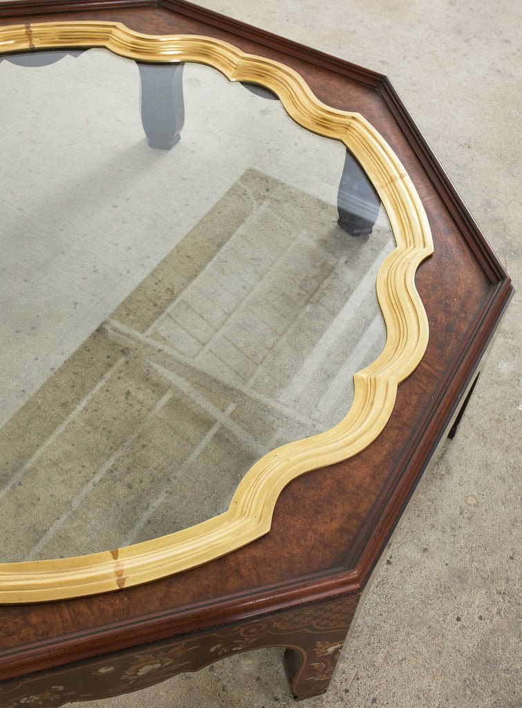 Baker Chinoiserie Octagonal Lacquered Brass Tray Cocktail Table