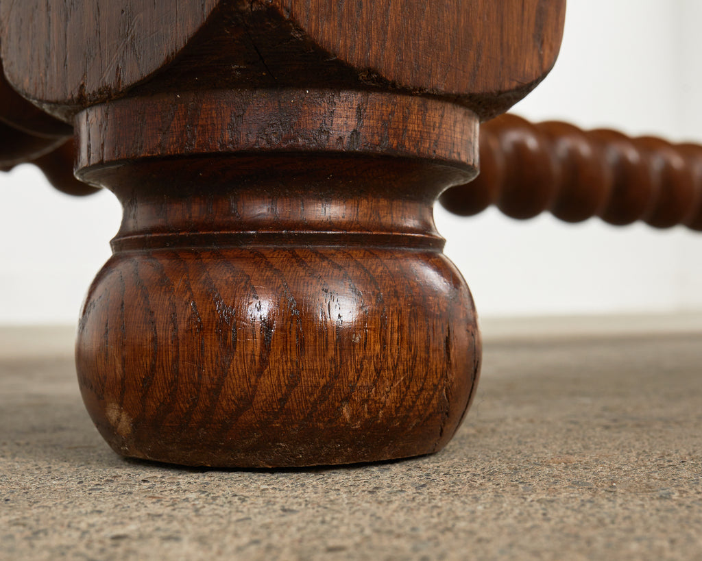 French Louis XIII Style Oak Barley Twist Trestle Dining Table