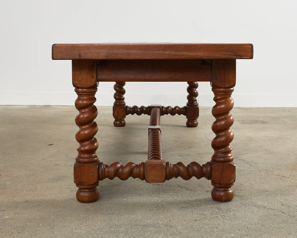 French Louis XIII Style Oak Barley Twist Trestle Dining Table