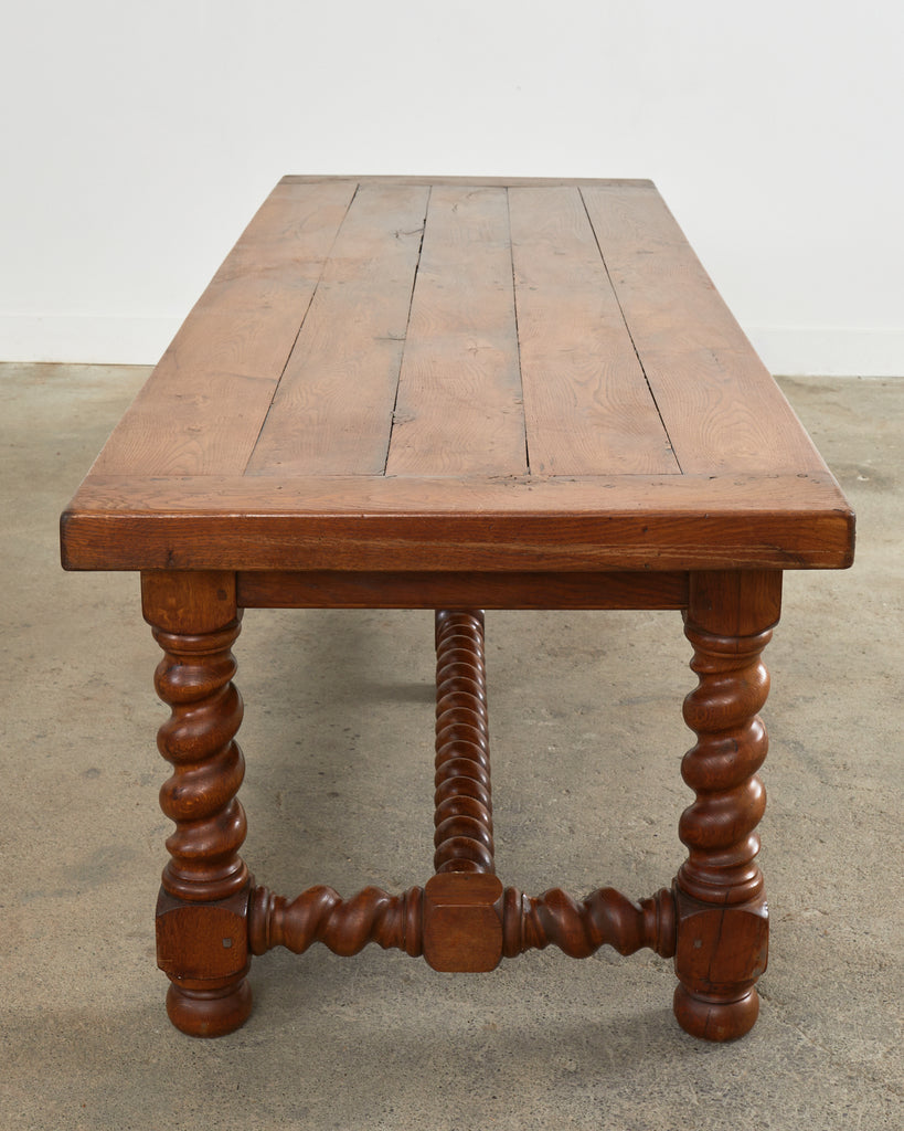 French Louis XIII Style Oak Barley Twist Trestle Dining Table