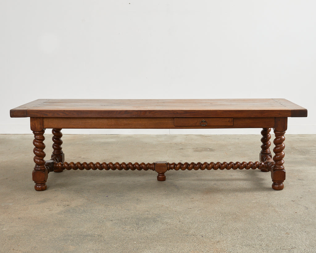French Louis XIII Style Oak Barley Twist Trestle Dining Table