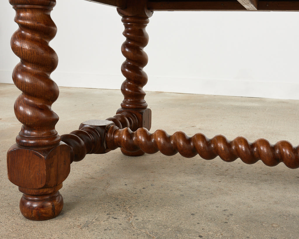 French Louis XIII Style Oak Barley Twist Trestle Dining Table
