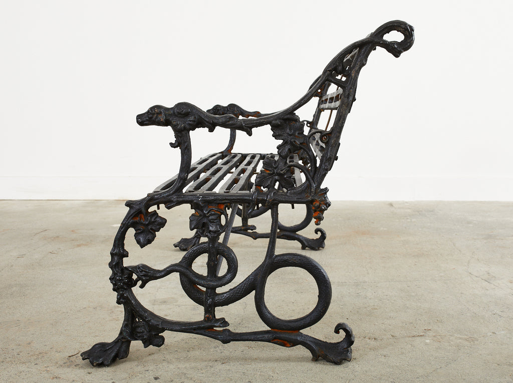 Pair of Coalbrookdale Serpent and Grape Pattern Iron Garden Benches