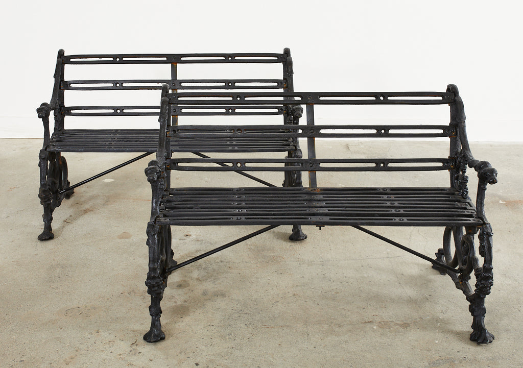 Pair of Coalbrookdale Serpent and Grape Pattern Iron Garden Benches