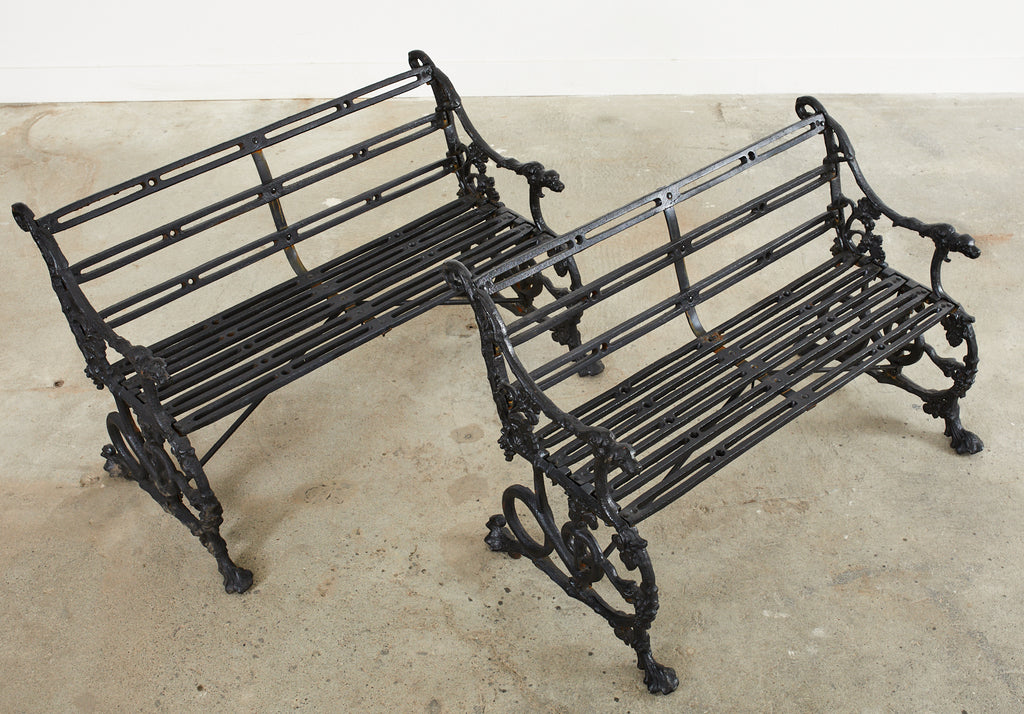 Pair of Coalbrookdale Serpent and Grape Pattern Iron Garden Benches