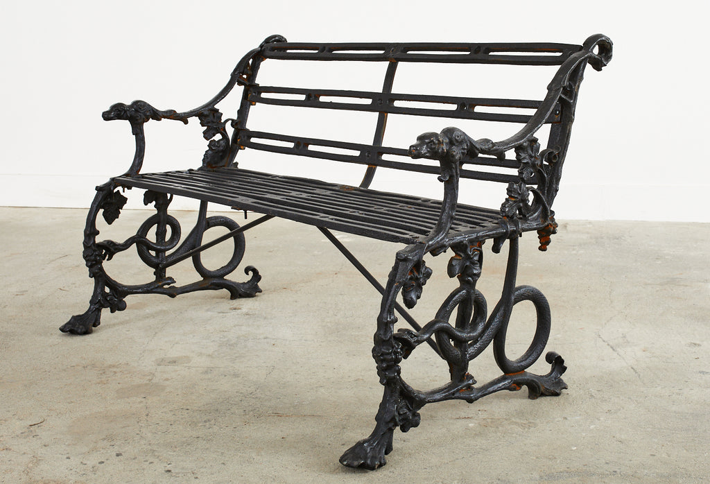 Pair of Coalbrookdale Serpent and Grape Pattern Iron Garden Benches