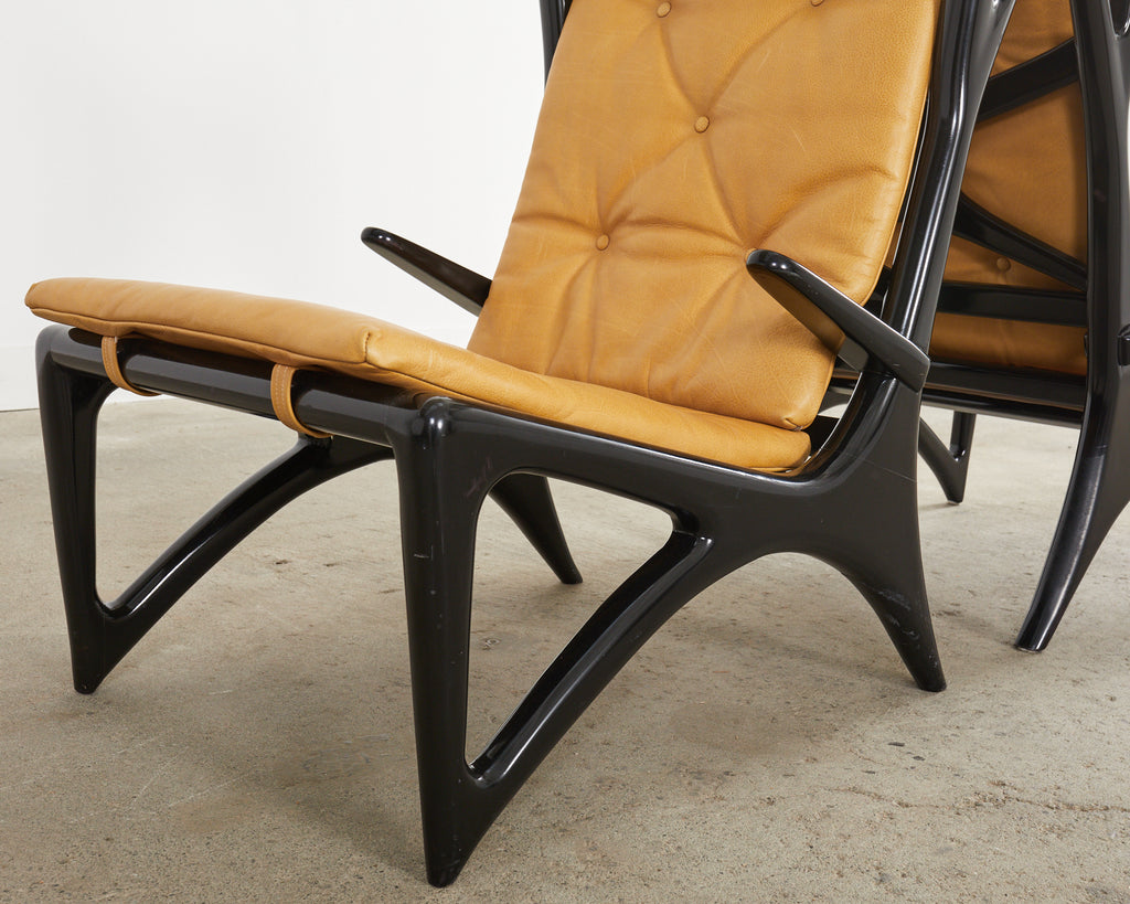Pair of Italian Gio Ponti Style Ebonized Lounge Chairs